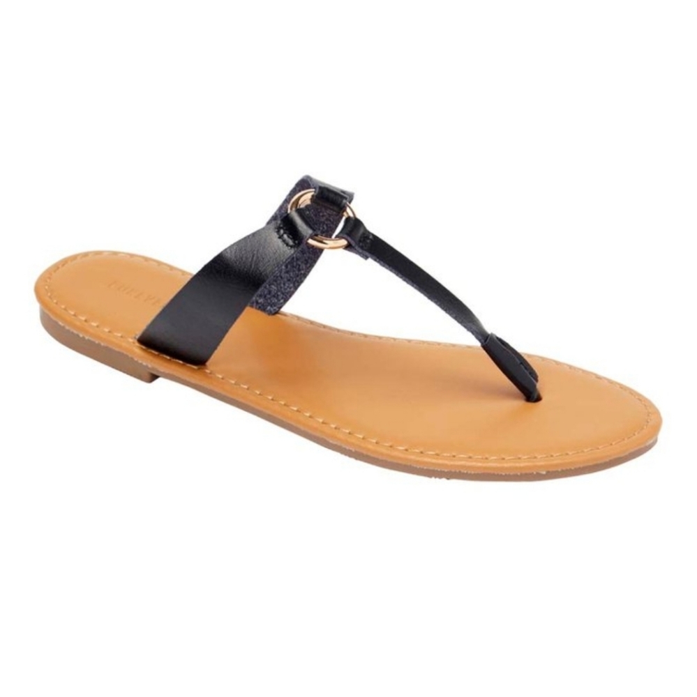 Forever 21  Black Ring Accent Sandal  Size 6.5 Black Straps  Gold Ring BOHO  NEW